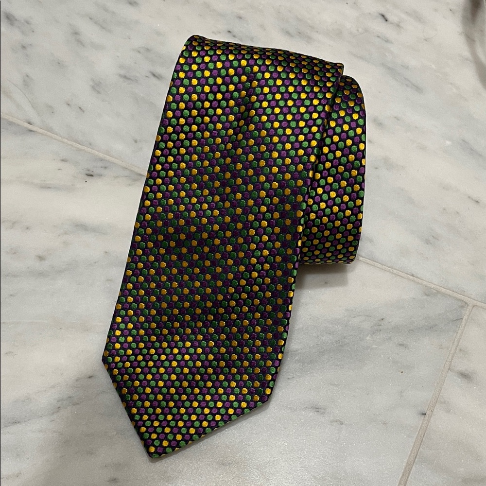 Turnbull & Asser Black Tie with Gold and Purple Dots